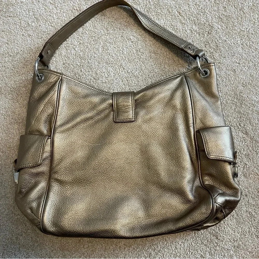 Michael Kors Pebbled Leather Shoulder Bag Metallic Gold